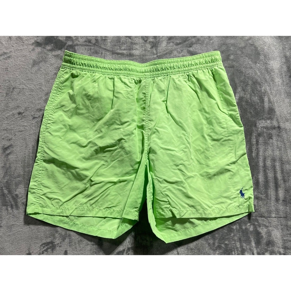 Polo Ralph Lauren Mens Swim Trunks Shorts Lime Green Blue Trim Size XXL